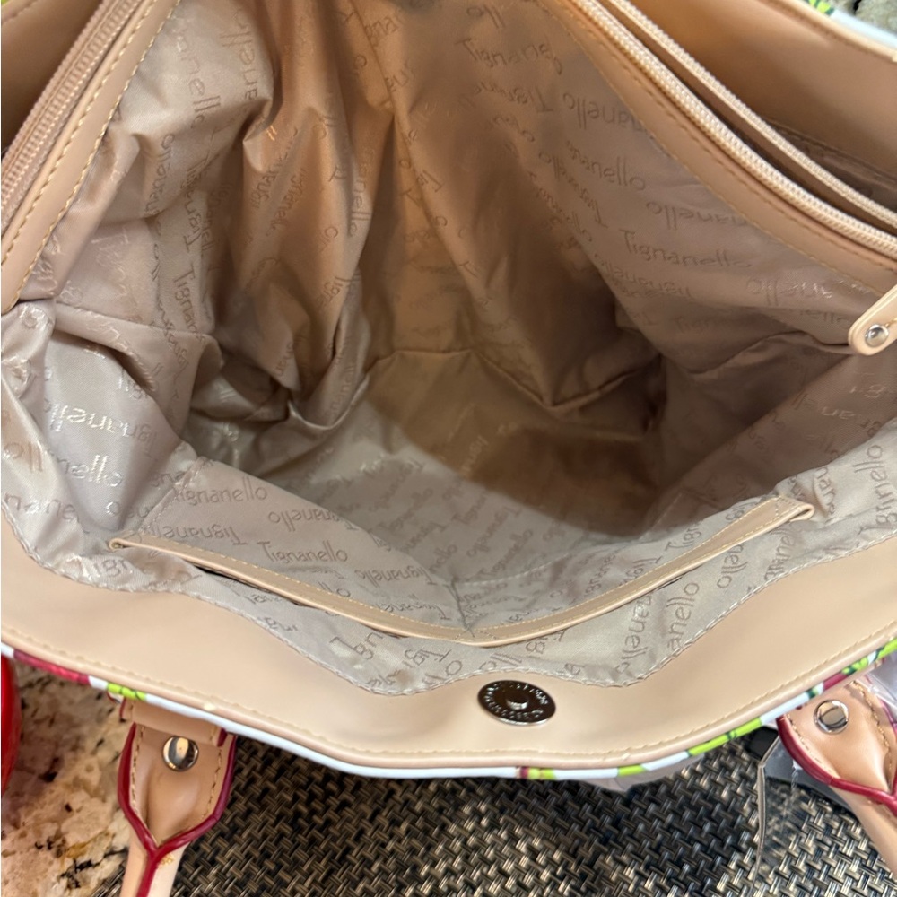Tignanello Floral Tote in White, Red & Green - Picture 6 of 7